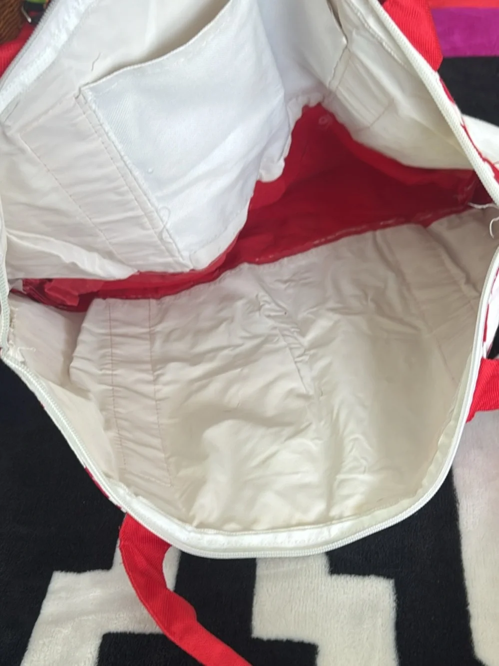 Panama Pollera Red and White Floral Tote Bag - Lightweight Women's Carryall